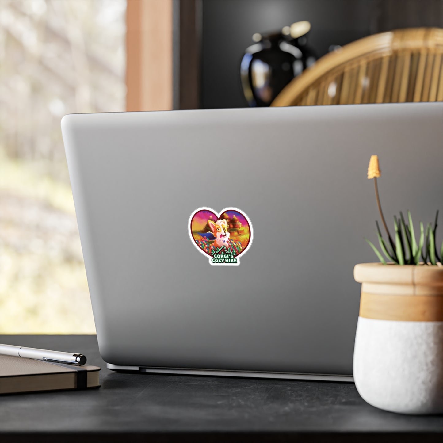 A Corgi's Cozy Hike Heart Kiss-Cut Vinyl Decals