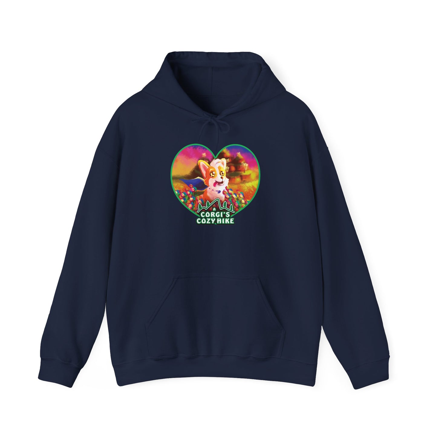 A Corgi's Cozy Hike Unisex Heavy Blend™ Hooded Sweatshirt
