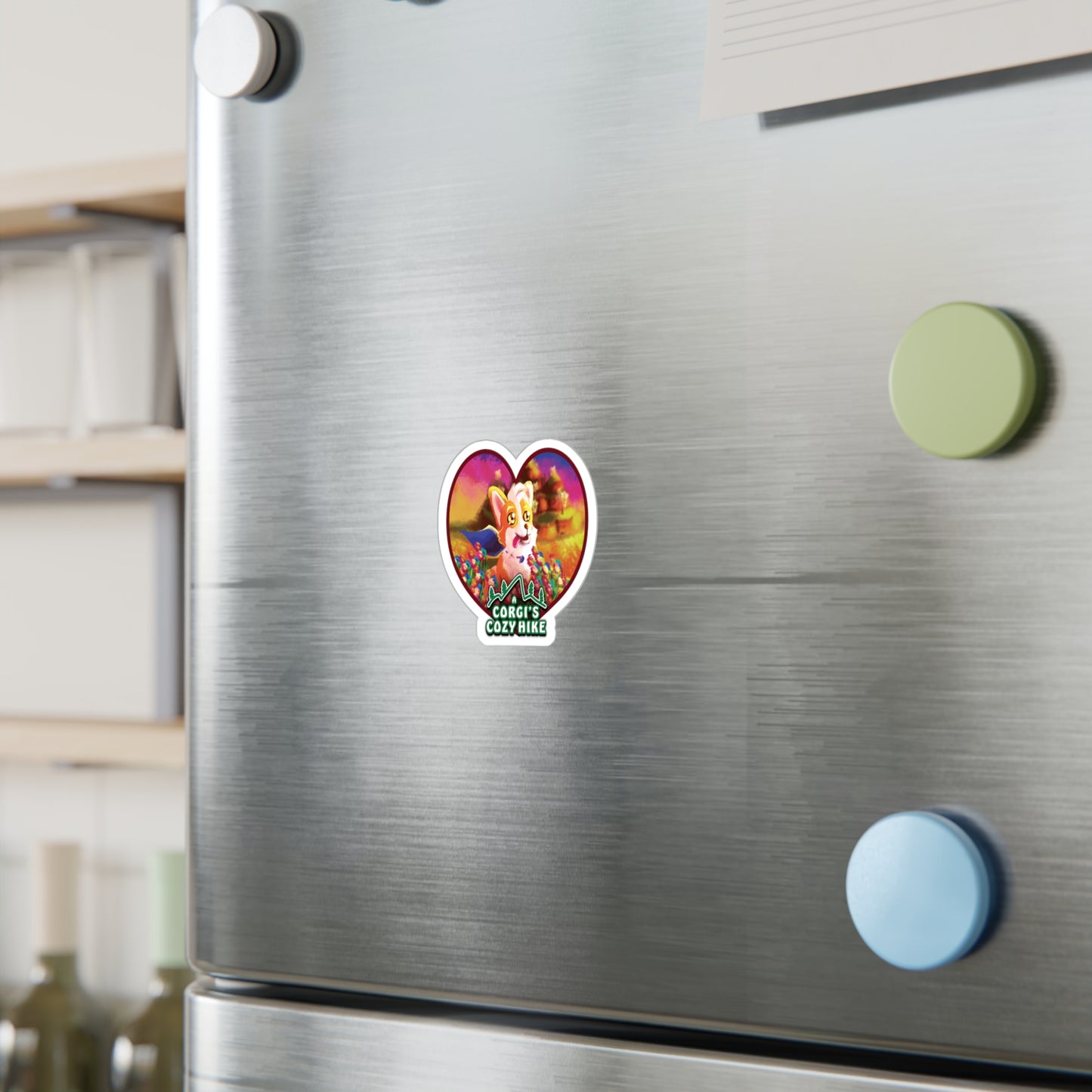 A Corgi's Cozy Hike Heart Kiss-Cut Vinyl Decals