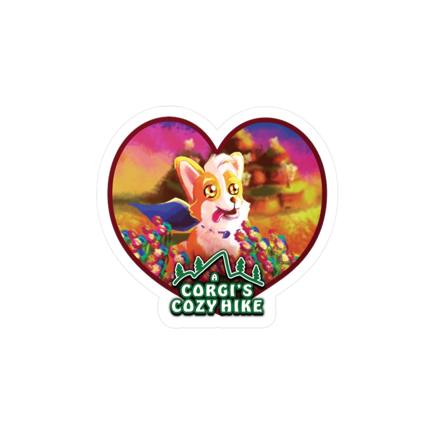 A Corgi's Cozy Hike Heart Kiss-Cut Vinyl Decals